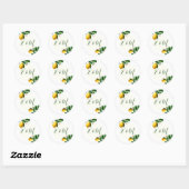 Sticker Rond Mariage Lemon Botanique Simple Monogramme Été (Feuille)