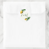 Sticker Rond Mariage Lemon Botanique Simple Monogramme Été (Sac)