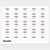 Sticker Rond Mariage Lilac Fleurs violettes et roses (Feuille)