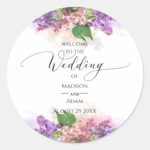 Sticker Rond Mariage Lilac Fleurs violettes et roses