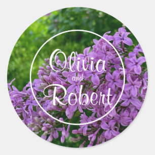 Sticker Rond Mariage lilas élégant floral lavande violet