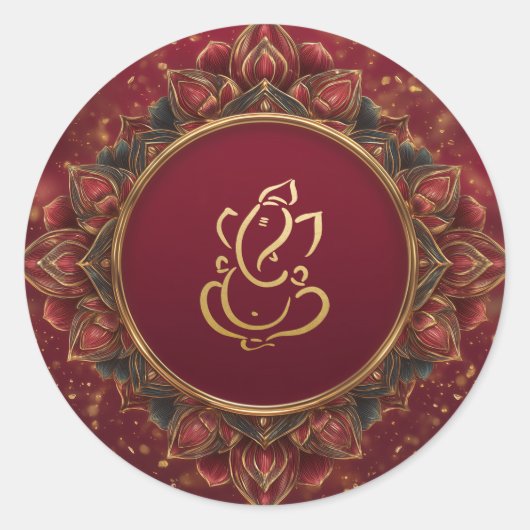 Sticker Rond Mariage Lotus Ganesh | Mariage indien (Devant)