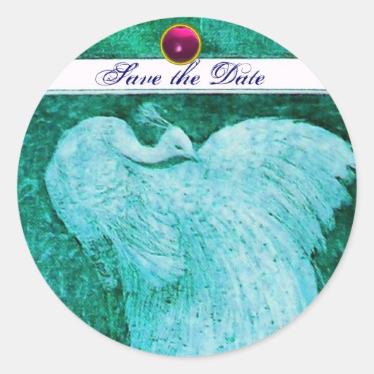 Sticker Rond MARIAGE LOVE PEACOCK blanc, améthyste rose bleu (Devant)