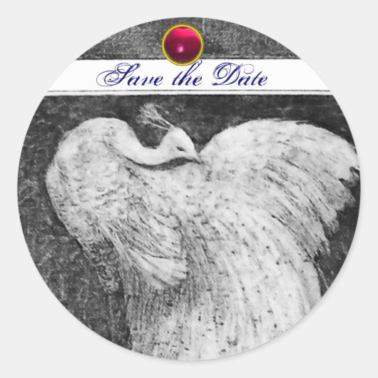 Sticker Rond MARIAGE LOVE PEACOCK blanc noir rose rouge rubis (Devant)