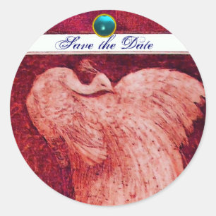 Sticker Rond MARIAGE LOVE PEACOCK blanc rouge bleu aquamarine