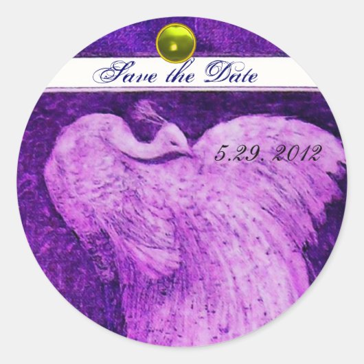 Sticker Rond MARIAGE LOVE PEACOCK blanc violet jaune topaz (Devant)