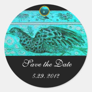Sticker Rond MARIAGE LOVE PEACOCK noir bleu aquamarine