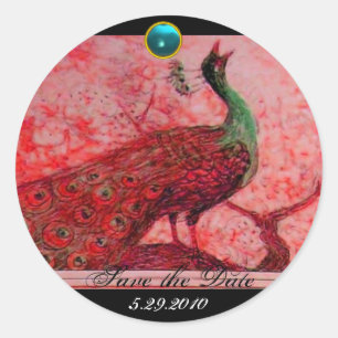 Sticker Rond MARIAGE LOVE PEACOCK rouge noir bleu aquamarine