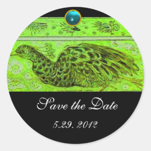 Sticker Rond MARIAGE LOVE PEACOCK vert noir bleu aquamarine