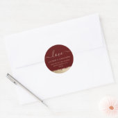 Sticker Rond Mariage Love Script, Bourgogne et Gold Foil (Enveloppe)