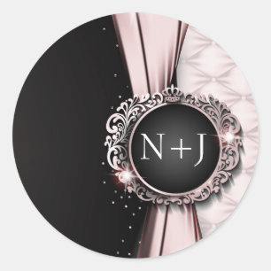 Sticker Rond Mariage Luxueux Élégant Rose et Noir