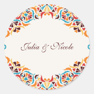 Sticker Rond Mariage Luxueux Fantaisiste Style Floral Ivoire Bo