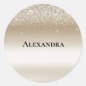 Sticker Rond Mariage Luxueux Pailleté Crème Doré (Devant)