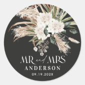 Sticker Rond Mariage M. Mme Pampas herbe, eucalyptus botanique (Devant)