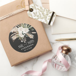 Sticker Rond Mariage M. Mme Pampas herbe, eucalyptus botanique