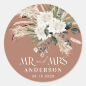 Sticker Rond Mariage M. Mme Pampas herbe, eucalyptus botanique (Devant)