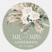 Sticker Rond Mariage M. Mme Pampas herbe, eucalyptus botanique (Devant)