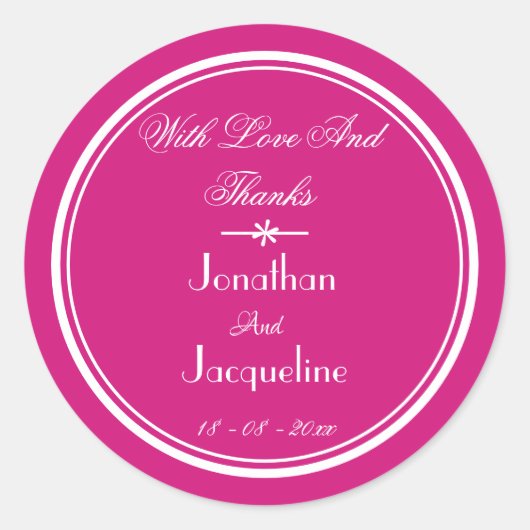 Sticker Rond Mariage Magenta Et Merci Blanc Favoriser (Devant)