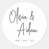 Sticker Rond Mariage manuscrit moderne noir et blanc (Devant)