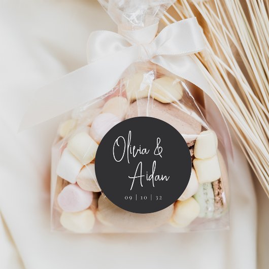 Sticker Rond Mariage manuscrit moderne noir et blanc