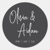 Sticker Rond Mariage manuscrit moderne noir et blanc (Devant)