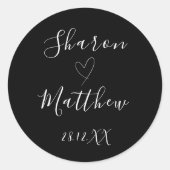 Sticker Rond Mariage manuscrit noir et blanc classique (Devant)