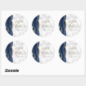 Sticker Rond Mariage Marbre Agate Bleu Nuit Or Script (Feuille)