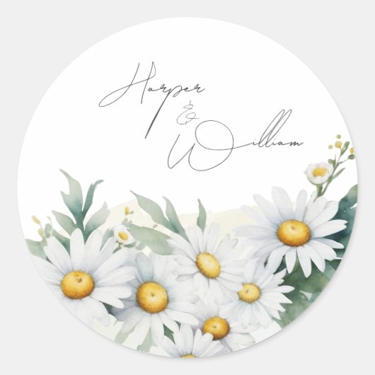 Sticker Rond Mariage marguerite aquarelle (Devant)