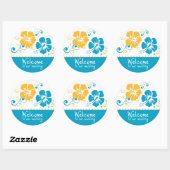 Sticker Rond Mariage Mariage de fleurs bleu et jaune (Feuille)