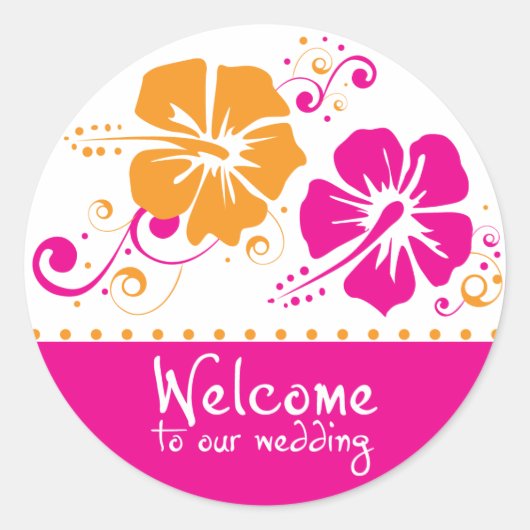 Sticker Rond Mariage Mariage de fleurs rose et orange (Devant)
