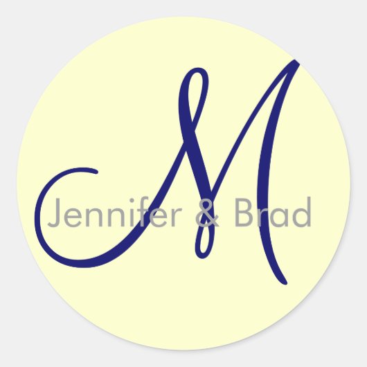Sticker Rond Mariage Marié Groom Cream Marine Gris Monogramme S (Devant)