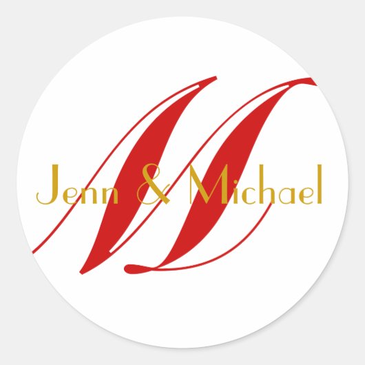 Sticker Rond Mariage marié Monogramme Sceau rouge et or (Devant)