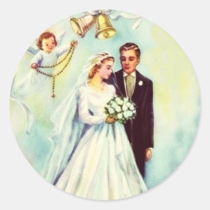 Sticker Rond Mariage Mariée Groom Angel Rosary Bells