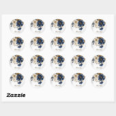 Sticker Rond Mariage Marine Bleu Blanc Or Floral Argent (Feuille)