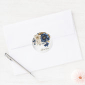 Sticker Rond Mariage Marine Bleu Blanc Or Floral Argent (Enveloppe)
