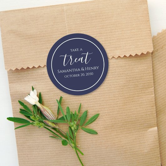 Sticker Rond Mariage Marine bleu Simple Calligraphie Script Tre