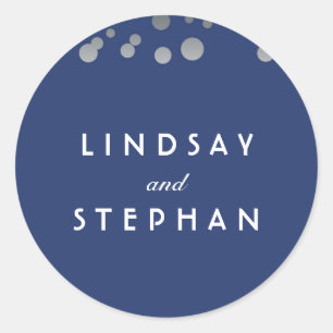 Sticker Rond Mariage Marine et Silver Confetti