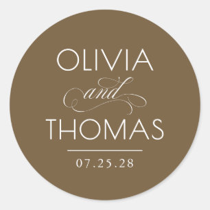 Sticker Rond Mariage Marron Typographie Minimaliste Moderne Élé