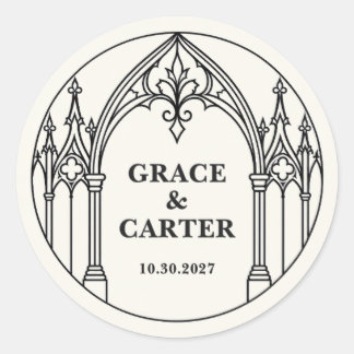 Sticker Rond Mariage médiéval gothique noir et blanc personnali