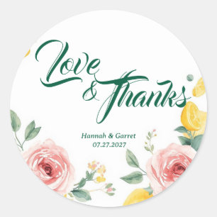 Sticker Rond Mariage Méditerranéen Rose Blush & Citron