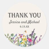 Sticker Rond Mariage Merci Aquarelle Fleur sauvage Floral (Devant)