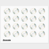 Sticker Rond Mariage "Merci" avec des Fleurs d'Hydrangea Bleu P (Feuille)