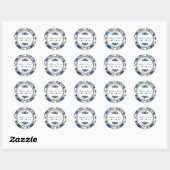 Sticker Rond Mariage Merci bleu marine Floral (Feuille)