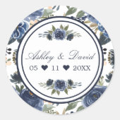 Sticker Rond Mariage Merci bleu marine Floral (Devant)