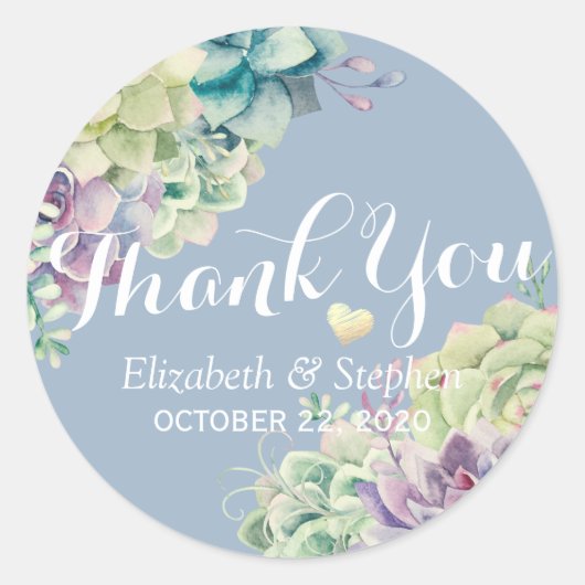 Sticker Rond Mariage Merci Chic Aquarelle Succulent Plante (Devant)