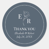 Sticker Rond Mariage Merci de Monogramme Floral bleu ardoise (Devant)