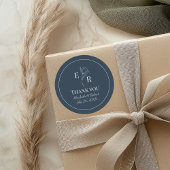 Sticker Rond Mariage Merci de Monogramme Floral bleu ardoise