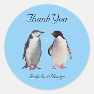 Sticker Rond Mariage Merci et couple de pingouins