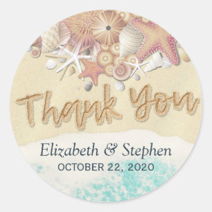 Sticker Rond Mariage Merci Été Plage Starfish Coques de mer