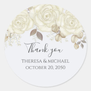 Sticker Rond Mariage Merci Floral Aquarelle Rose Élégant
